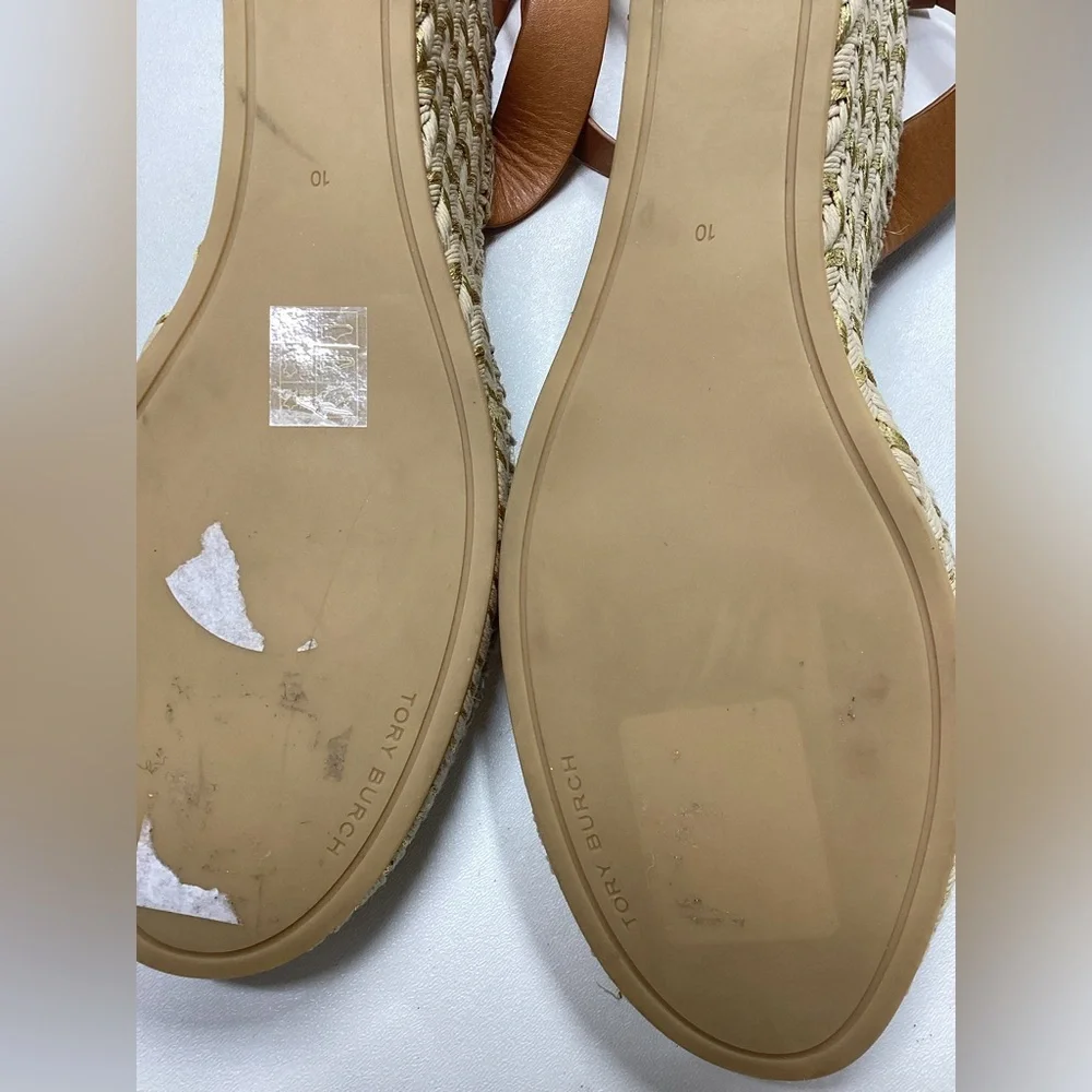 Tory Burch Espardille Beige Wedge Sandal Women's Size 10